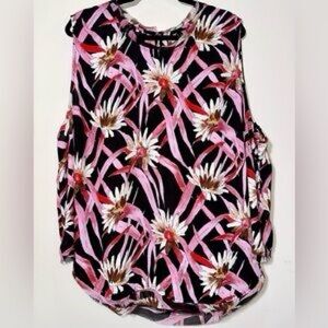 Floral Women's Top - Pink and Black